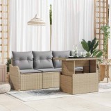 vidaXL Set de canapele pentru grădină cu pernă 5 pcs Bej Rattan poli