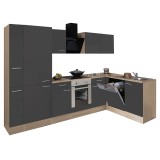 Mobilier de bucătărie de colț Yorki 310, cu corp din stejar Sonoma, fațadă antracit cu finisaj satinat, cu element inferior pentru cuptor și dulap cu