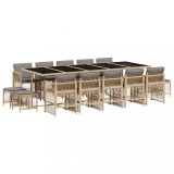 Cumpara ieftin Set mobilier gradina cu perne, 15 piese, bej combinat poliratan