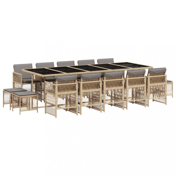Set mobilier gradina cu perne, 15 piese, bej combinat poliratan