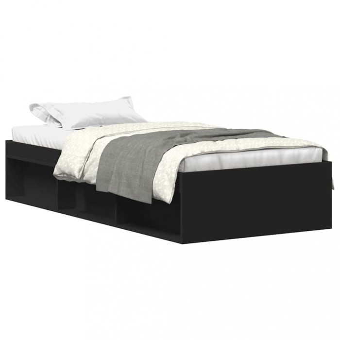 Cadru de pat mic single, negru, 75x190 cm