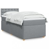 VidaXL Pat box spring cu saltea, gri deschis, 100x200 cm, textil
