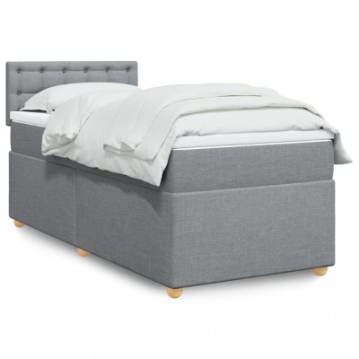 vidaXL Pat box spring cu saltea, gri deschis, 90x200 cm, textil 3288877 foto