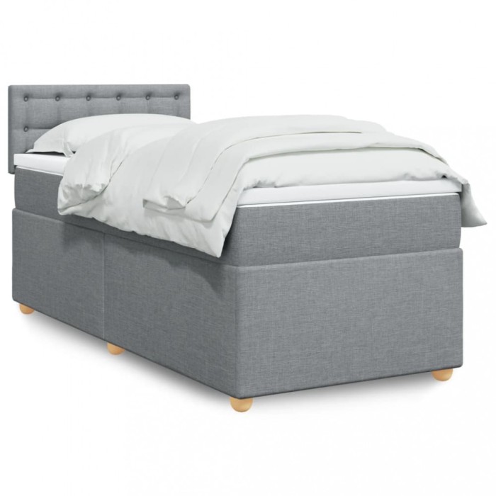 vidaXL Pat box spring cu saltea, gri deschis, 90x200 cm, textil 3288877