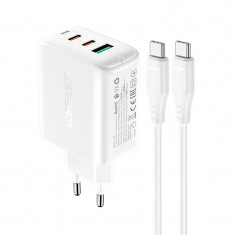 Încărcător de alimentare 2x USB-C/USB-A 65W PD QC 3.0 AFC FCP cu cablu USB-C de 1,2 m alb Acefast
