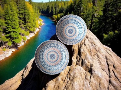Set farfurie și bol ceramic cu model oriental albastru foto