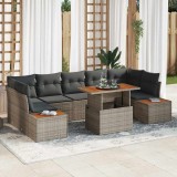 vidaXL Set de Masă și Scaune pentru Grădină cu 8 Piese cu Perne Ratan Poli Gri Acacia