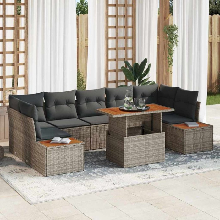 vidaXL Set de masă pentru grădină 8 pcs Gri și Brown 100 x 55 x 73 cm 3350046