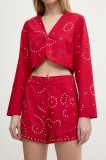 Never Fully Dressed pantaloni scurti Gem femei, culoarea rosu, cu imprimeu, high waist, NFDTR423