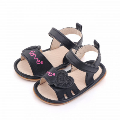 Sandalute negre pentru fetite - Love (Marime Disponibila: 3-6 luni (Marimea 18 foto