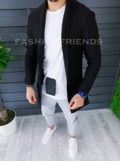 Cardigan barbati negru slim fit ZR T3598 foto