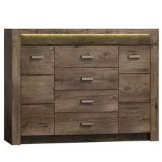 Comoda 2 usi 4 sertare din pal maro frasin inchis Infinity 137x42x104 cm
