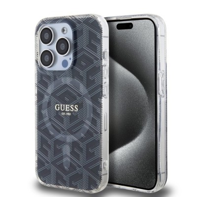 Husa pentru iPhone 15 Pro Max - Guess IML GCube MagSafe (GUHMP15XHGCUSTGK) - Black foto
