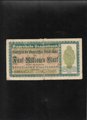 Germania 5000000 5 000 000 marci mark Munchen Staatsbank 1923 seria151044 uzata foto