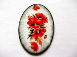 Magnet Frigider Oval Maci Rosii Lemn Handmade 10x7cm Decorativ Floral