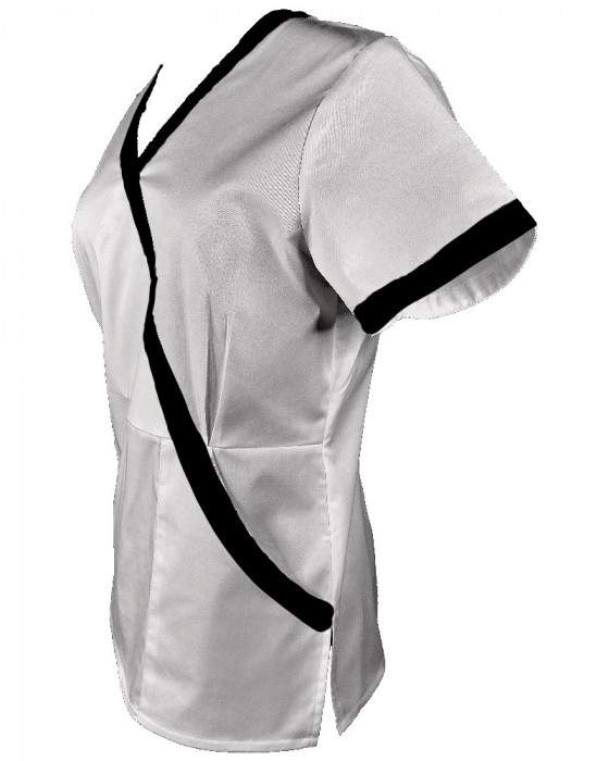 Halat Medical Pe Stil, alb cu Elastan și cu Garnitură neagra, Model Marinela - L