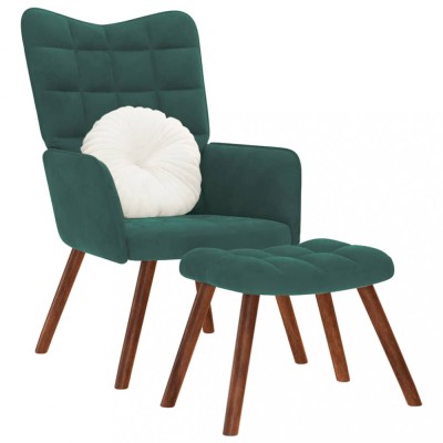 Gossi scaun de relaxare cu taburet, verde inchis, catifea foto