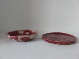 Set 2 farfurii ceramice (lut) artist made lucrate manual Hand-build