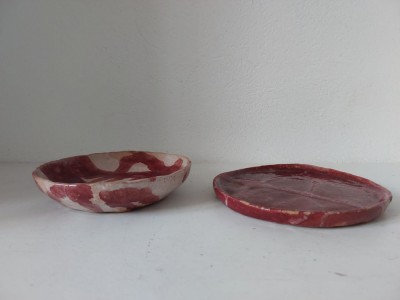 Set 2 farfurii ceramice (lut) artist made lucrate manual Hand-build foto