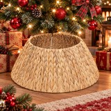 Cos decorativ pentru baza bradului de Craciun,masca pentru suportul bradului,design impletit cu aspect rustic,diametru 56 cm,inaltime 22 cm,bej