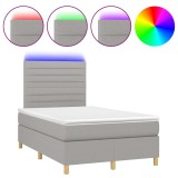 Cumpara ieftin Pat cu arcuri, saltea si LED, gri deschis, 120x190 cm, textil