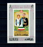 Ajman 1971 - Shah Reza and Farah Diba of Persia, colita nedantelata neuzata