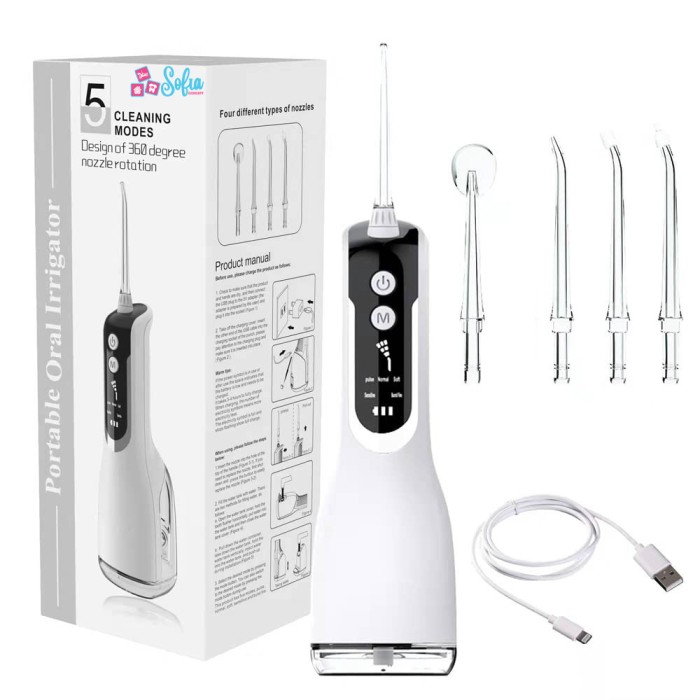 Irigator Oral Profesional pentru Dus Bucal, Sofia CONCEPT&reg;, 5 Trepte, IPX7, 2200mAh, 330 ML, White