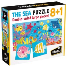 Headu - 8+1 Puzzle Animale Marine cu piese mari imprimate pe ambele fete