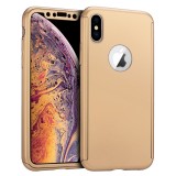 Husa 360&deg; Full Protection - iPhone XS MAX - Auriu - (fata + spate + folie de protectie din sticla)