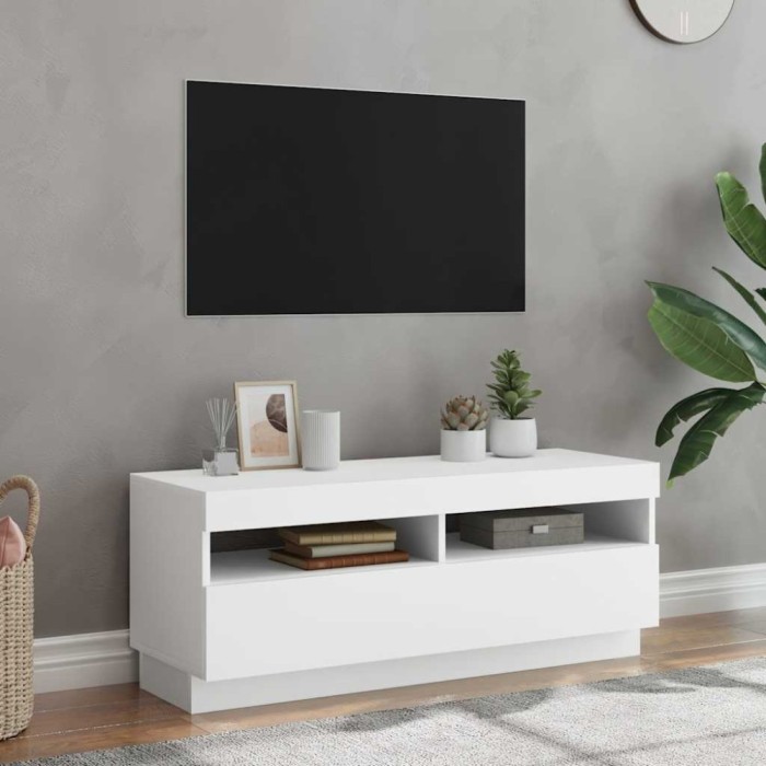 vidaXL Comodă TV cu lumini LED, alb, 100x35x40 cm