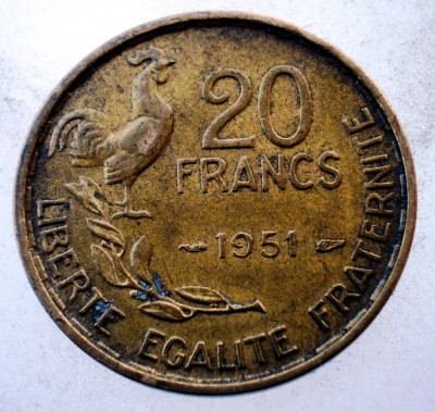 7.823 FRANTA 20 FRANCS FRANCI 1951 G. GUIRAUD 4 plumes foto