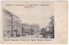 # Z.2271- Ro, Fogaras salut. carte postala nediviz. necirc: Str. Bethlen, animat foto