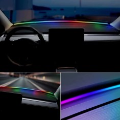 Bandă LED Auto RGB 150 cm aplicare intre parbriz si bord&ndash; Control Smart prin Aplicație, Efecte Dinamice