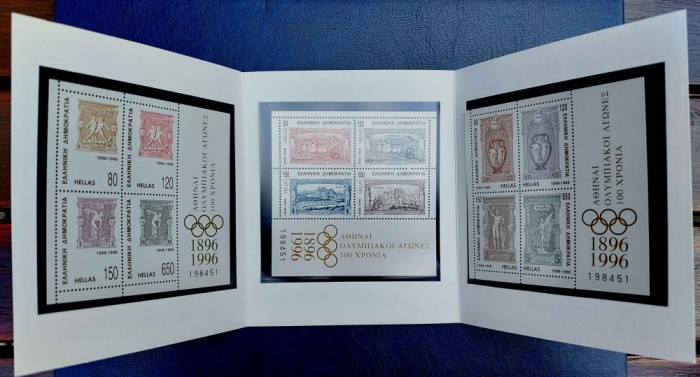 ✅Grecia 1996-carnet 100 ani J.O. moderne,colite MNH nr.13/14/15,cota Michel 42&euro;