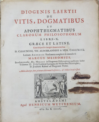 DIOGENIS LAERTII DE VITIS , DOGMATIBUS ET APOPHTHEGMATIBUS CLARORUM PHILOSOPHORUM , 1692 foto