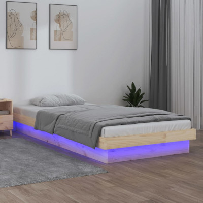 vidaXL Cadru de pat cu LED, 90x200 cm, lemn masiv foto
