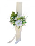 Lumanare pentru cununie botez, 40 cm, cu flori criogenate, plante naturale uscate si floare de bumbac(personalizabila cromatic si cu text)