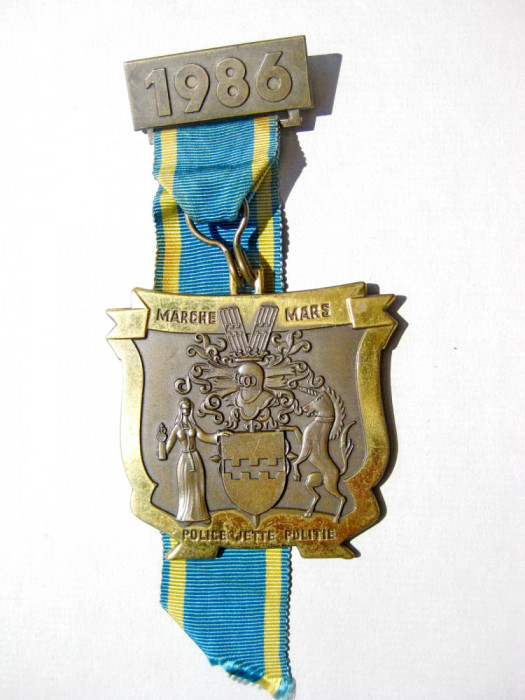 5381-Medalie bronz Politie Belgia 1986 Willy Krafft Eupen stare foarte buna.