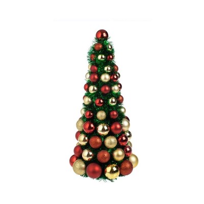 Brad decorativ de Craciun Verde cu Globuri Rosii Aurii, 45 cm foto