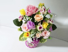 Reducere! Decor mare flori artificiale roz, mov, aranjament bogat foto