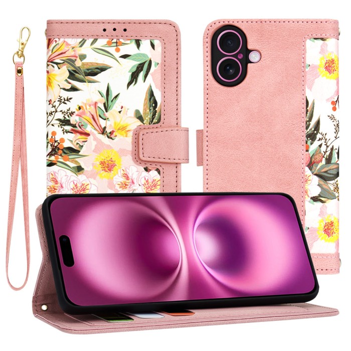 Husa iPhone 16 Plus Flip Flori Techsuit Roz