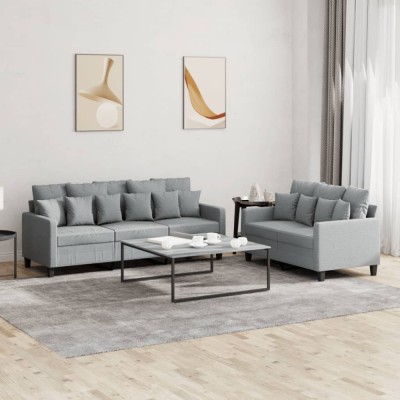Gossi set de canapele cu perne, 2 piese, gri deschis, textil foto