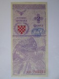 Rara! Croația 2 Banice 1990 UNC bancnota propunere/test