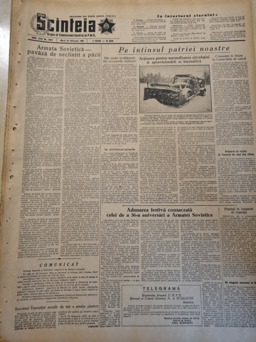 scanteia 23 februarie 1954-art. bacau,sibiu,timisoara,regiunea hunedoara