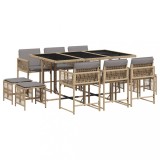 Set mobilier gradina cu perne, 11 piese bej combinat poliratan