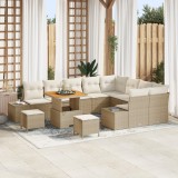 Gossi set de sofa pentru gradina cu 12 piese si perne bej rachita poliester acacia, Gossi set de dining pentru gradina cu 3 piese si perne bej rachita