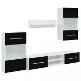 Cumpara ieftin Set mobilier comoda TV de perete, 5 piese, iluminare LED, negru