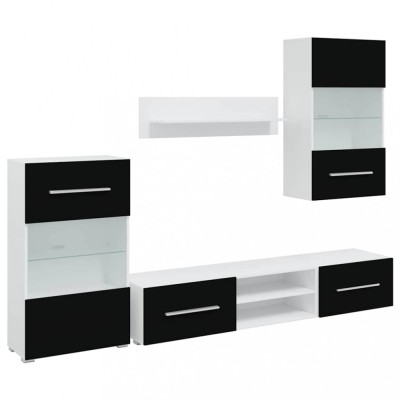 Set mobilier comoda TV de perete, 5 piese, iluminare LED, negru foto