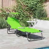 Cumpara ieftin Șezlong pliabil cu copertină, Verde, din material Oxford 600D