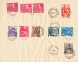 Romania 1936 serie OETR Costume Nationale si 3x timbru Luna Bucurestilor obliterate cu stampila speciala Expozitia Luna Bucurestilor